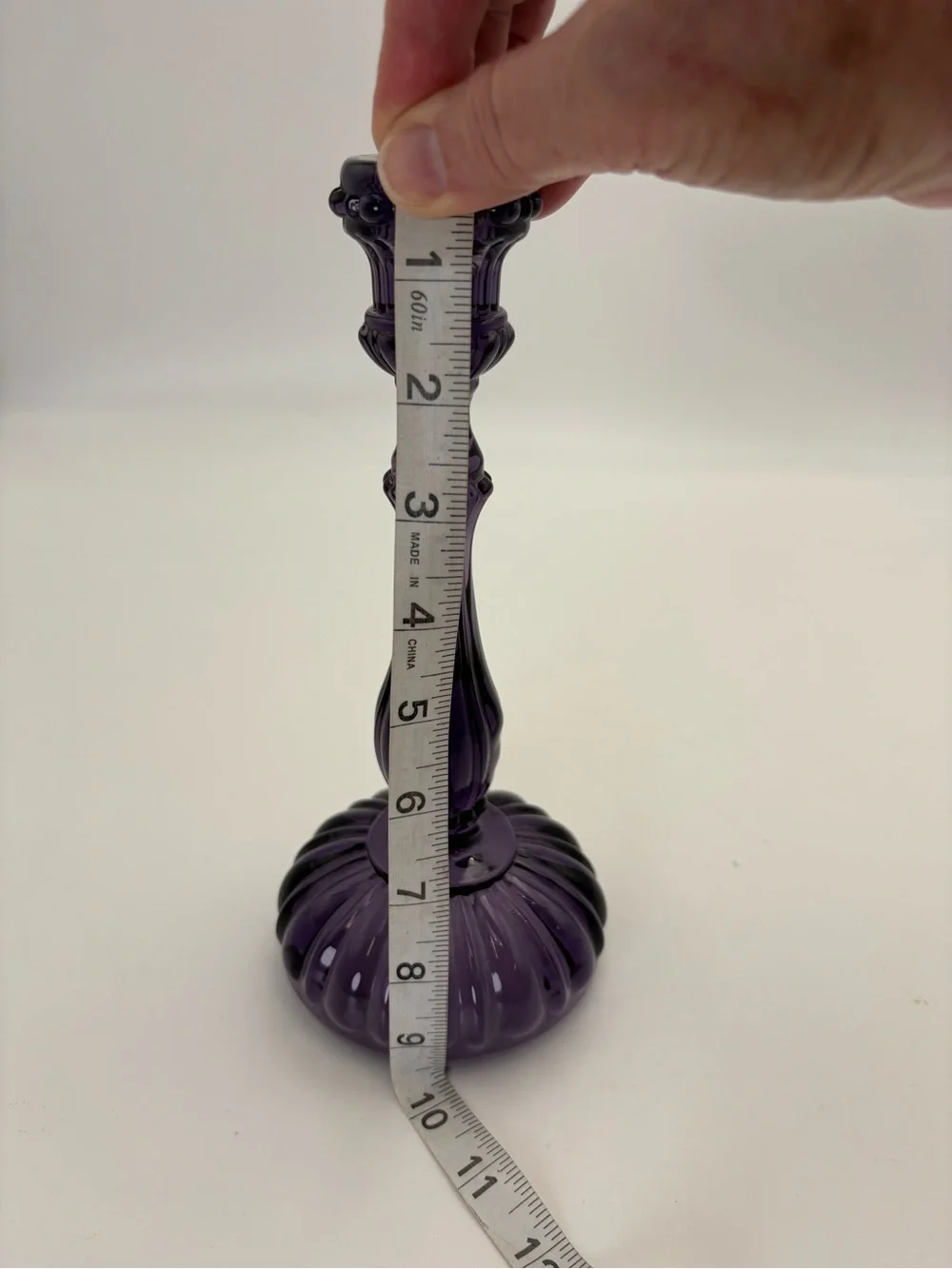 Gorgeous Amethyst Vintage-Style Ornate Glass Candlestick - 9.5” tall